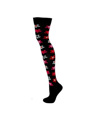 Flower Design Black Over the Knee Socks