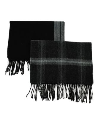 Unisex Black and Grey Tartan Design Scarves