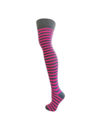 Fuchsia and Grey Thin Stripe Over the Knee Socks