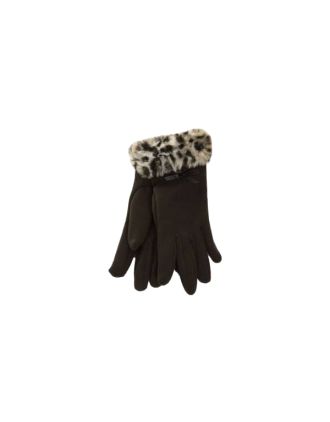 Women's Black Gloves With Faux Fur Cuff