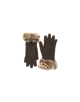 Women's Brown Gloves With Faux Fur Cuff