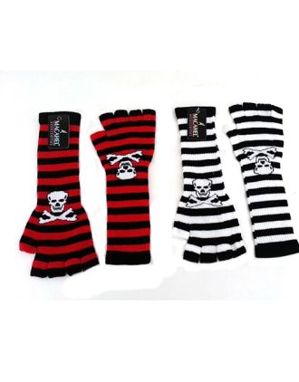 Two Colour Long Fingerless Skull Gloves