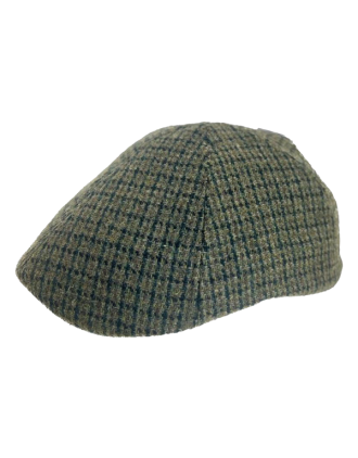 Houndstooth Six Panel Flat Cap Grey Charcoal Blue Lines