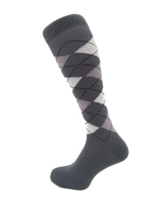Grey on Grey Argyle Design Mens Knee High Socks