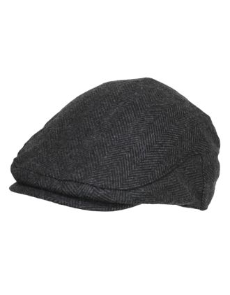Herringbone Black/Grey Flat Cap