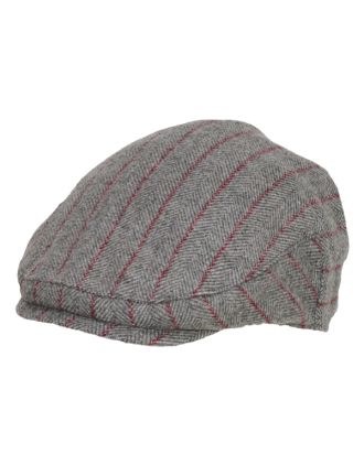 Herringbone Pinstripe Grey Flat Cap with Red Lines