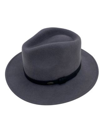 Grey wide Brim Fedora Black Belt
