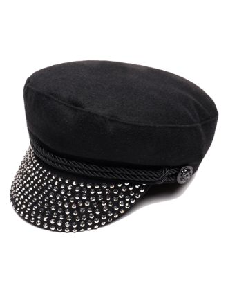 Black Captain's Hat With Diamond Studs