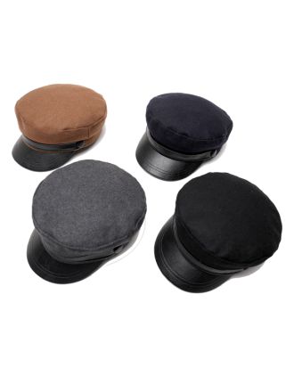 Mixed colors Look Leather Peak Captains Hat