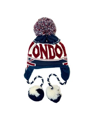 Union Jack London Beanie with Matching Pom Pom
