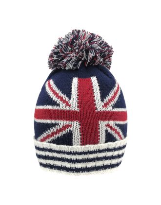 Union Jack Beanie White Lining with Matching Pom Pom