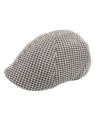 Grey Linen Gingham Design Six Panel Flat Cap