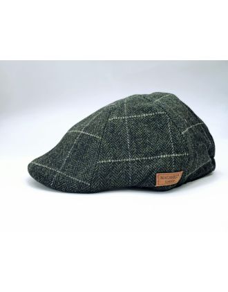 Six Panel Forest Green Herringbone Design with white stripes 