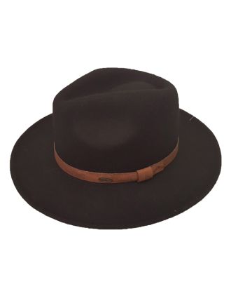 Black Wide Brim Fedora Brown Belt