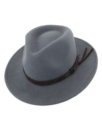 Grey Wide Brim Fedora Brown Belt