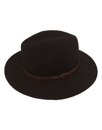 Black FEDORA LEATHER SLIM BELT - HAT-0179-2