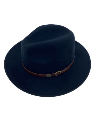 Navy Wide Brim Fedora Brown Belt