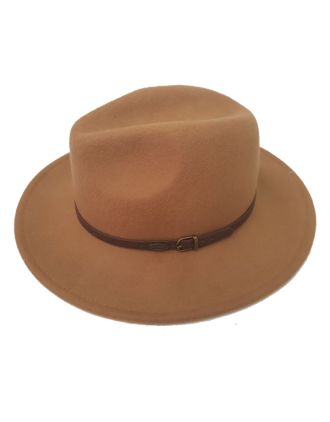 Camel Fedora Leather Slim Belt
