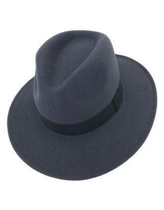 Grey Wide Brim Fedora Thick Band