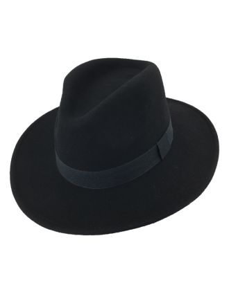 Black Wide Brim Fedora Thick Band