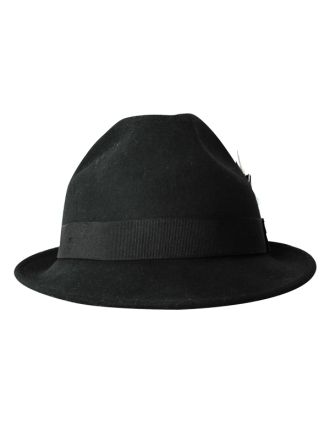 Men's Black Fedora With Feather And White Lining