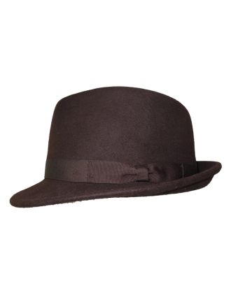 Plain Brown 100% Wool Fedora With Simple Band