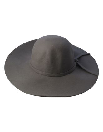 Wool Grey Floppy Fedora With Wide Brim, Simple Band And Adjustable Lining