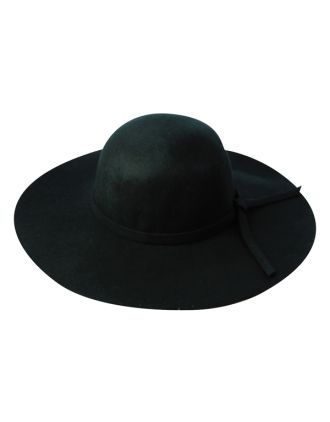 Black  Floppy Fedora With Wide Brim, Simple Band And Adjustable Lining