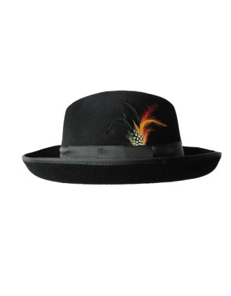 Wide Brim Fedora Hat with Feather And White Lining