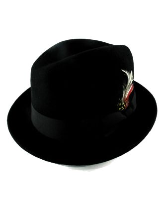 Black Fedora Hat With Band And Feather