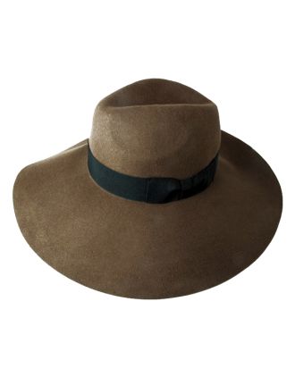 100% Wool Brown Floppy Fedora With Wide Brim, Simple Band And Adjustable Lining