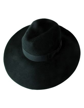 Black Floppy Fedora With Wide Brim, Simple Band And Adjustable Lining