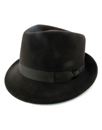 100% Black Wool Fedora Hat With Simple Band