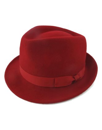 Plain Red 100% Wool Fedora With Simple Band