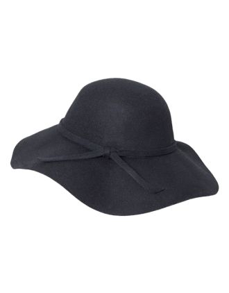100 % Wool  Black  Floppy Fedora With Wide Brim, Simple Band And Adjustable Lining