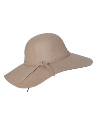 100% Wool Camel Floppy Fedora With Wide Brim, Simple Band And Adjustable Lining
