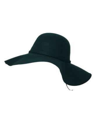 100% Wool Green Floppy Fedora With Wide Brim, Simple Band And Adjustable Lining