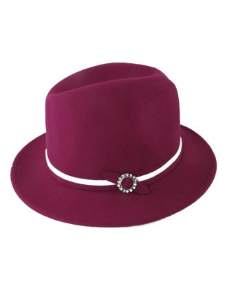 Assorted Fedora With White Band, Adjustable Lining And Diamond Gems (12 Pieces)