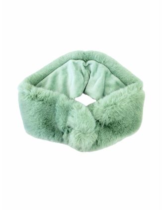 Bow Style Twisted Green Faux Fur Headband with Inner Lined
