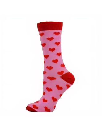 Ladies Hearts On Black And Pink Socks