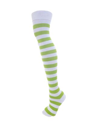 White and Light Green Thick Stripe Over the Knee Socks