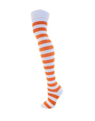 White and Orange Thick Stripe Over the Knee Socks