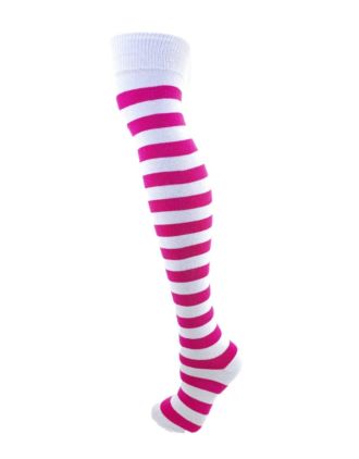 White and Fuchsia Thick Stripe Over the Knee Socks