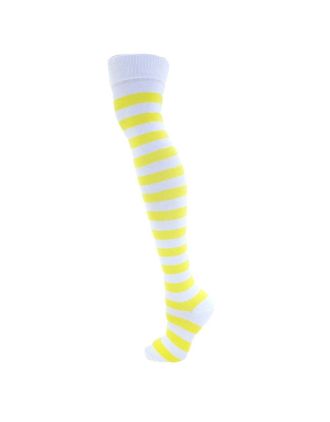 White and Yellow Thick Stripe Over the Knee Socks