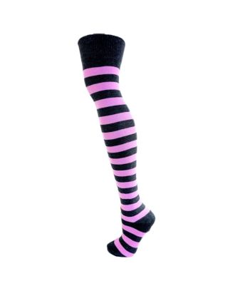 Dark Grey and Pink Thick Stripe Over the Knee Socks