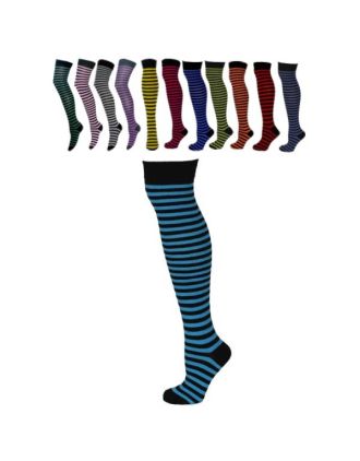 Two Colours Dark Assorted Thin Striped Over The Knee Socks