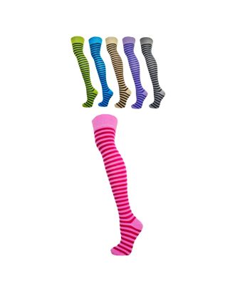 Two Colour Thin Stripe Pastel Assorted Over The Knee Socks