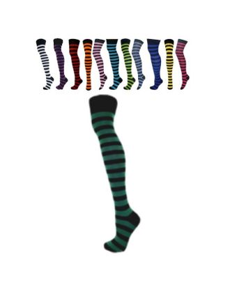 Two Colour Dark Assorted Thick Striped Over The Knee Socks