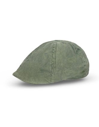 Six Panel Green Denim Flat Cap