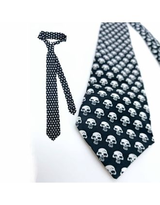 White Small Skulls On Black Ties